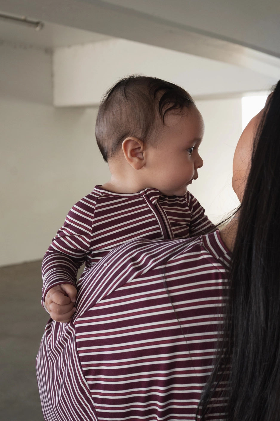 Forever French Bamboo Zip Pajamas | Maroon Stripe