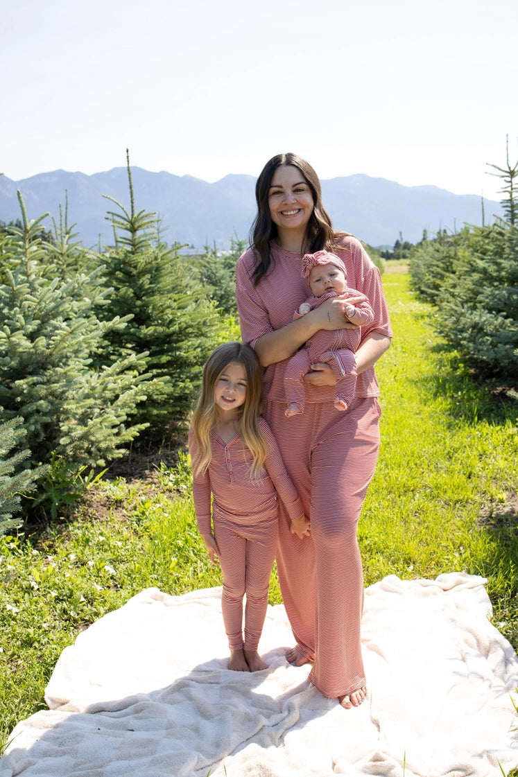 Forever French Bamboo Two Piece Pajamas | Peppermint Stripe Ribbed
