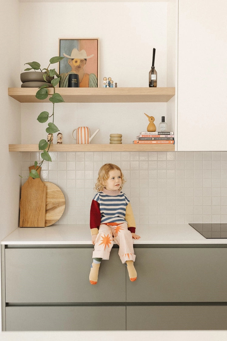 The Rest Organic Cotton Knit Jumper - Navy Stripe Colour Block