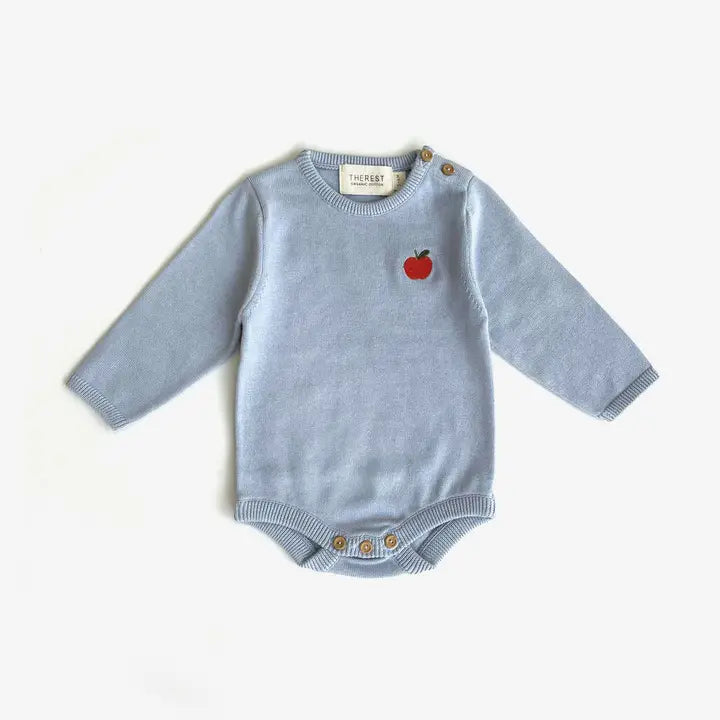 The Rest Knit Bodysuit - Sky Blue with Apple
