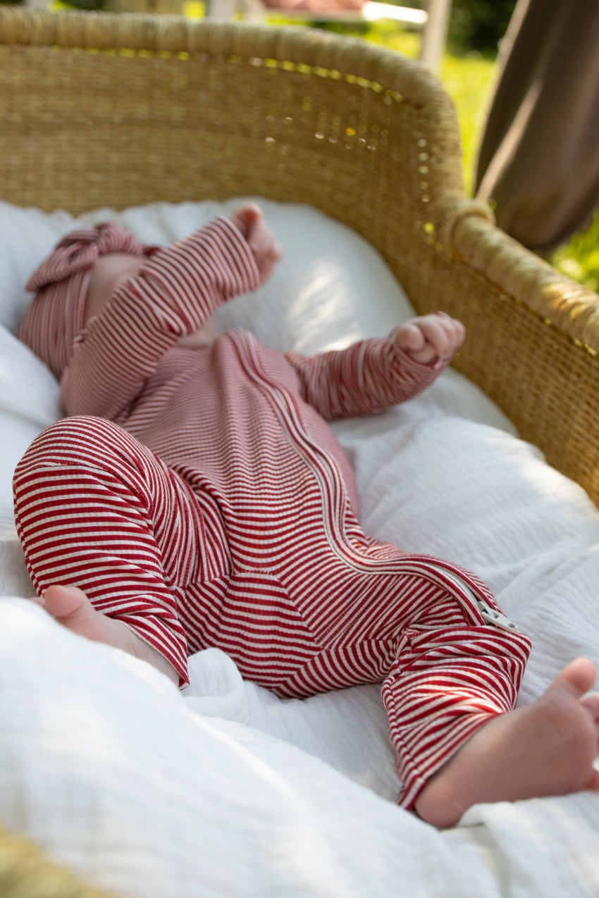 Forever French Bamboo Zip Pajamas | Peppermint Stripe Ribbed