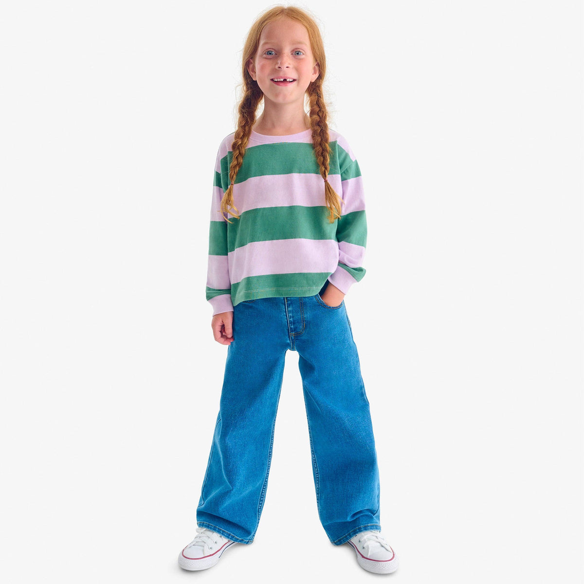 Primary Kids Long Sleeve Easy Tee in Rugby Stripe