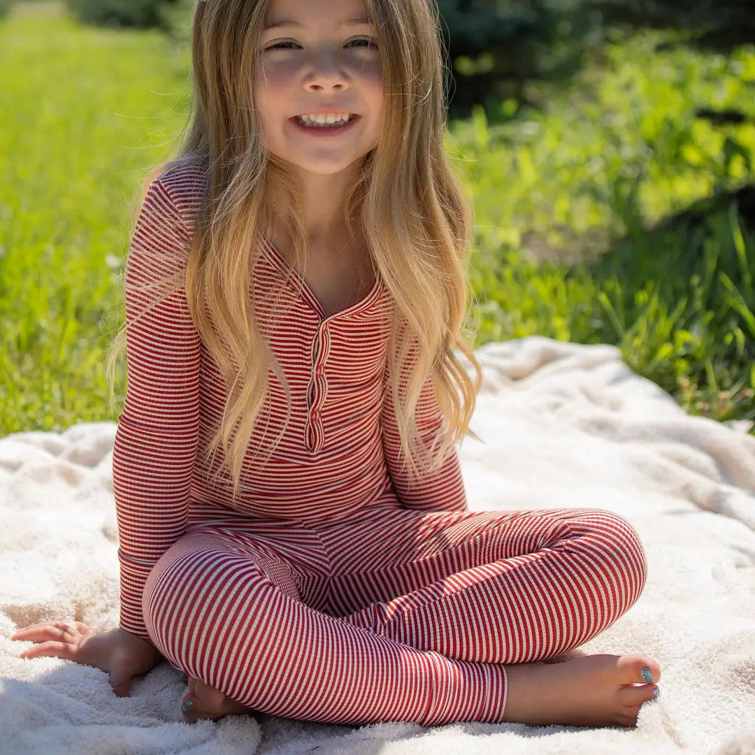 Forever French Bamboo Two Piece Pajamas | Peppermint Stripe Ribbed