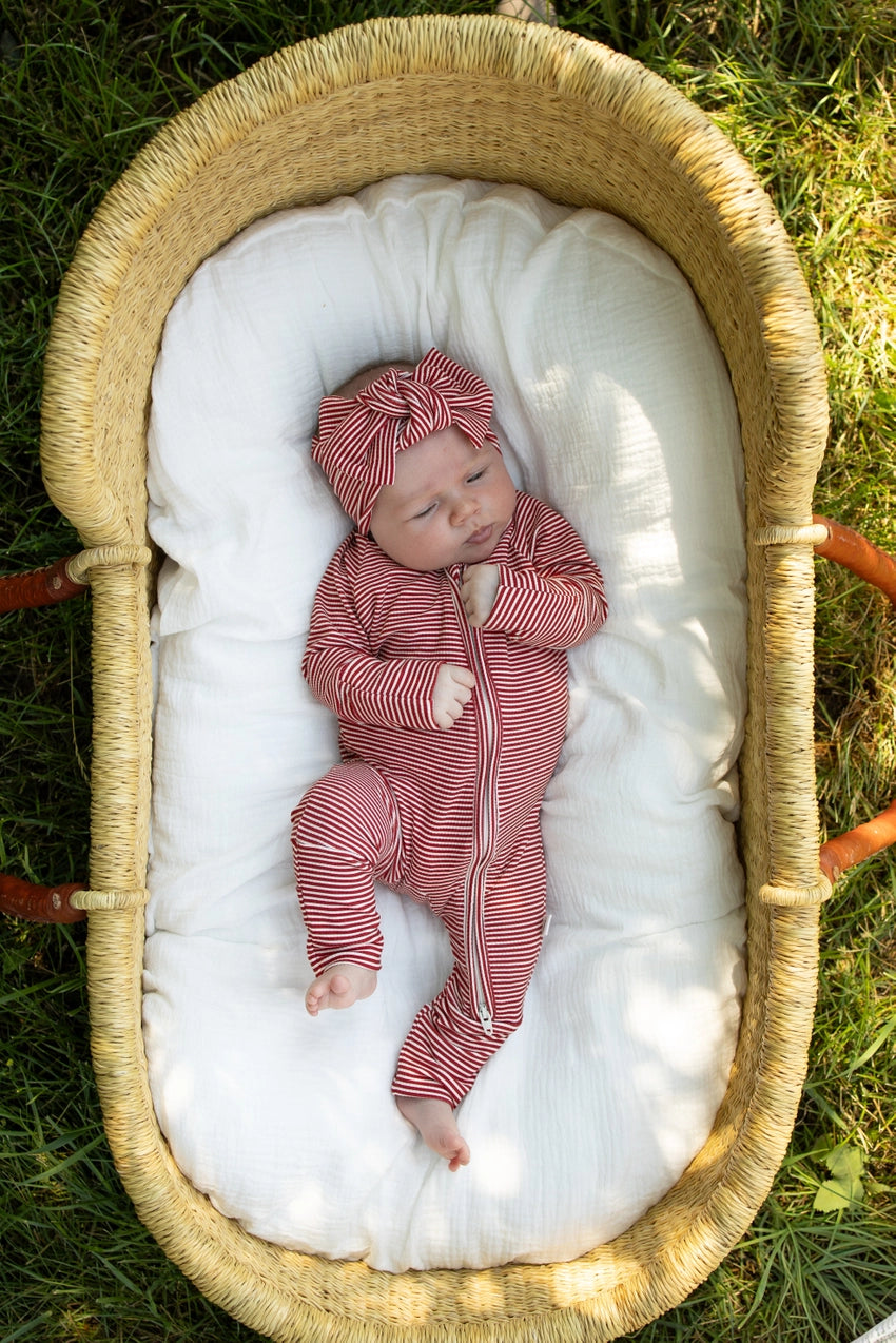 Forever French Bamboo Zip Pajamas | Peppermint Stripe Ribbed