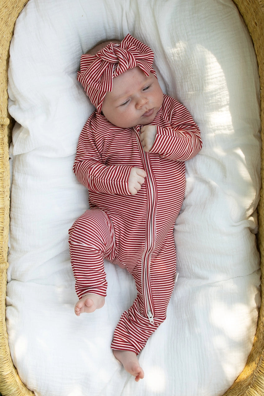 Forever French Bamboo Zip Pajamas | Peppermint Stripe Ribbed