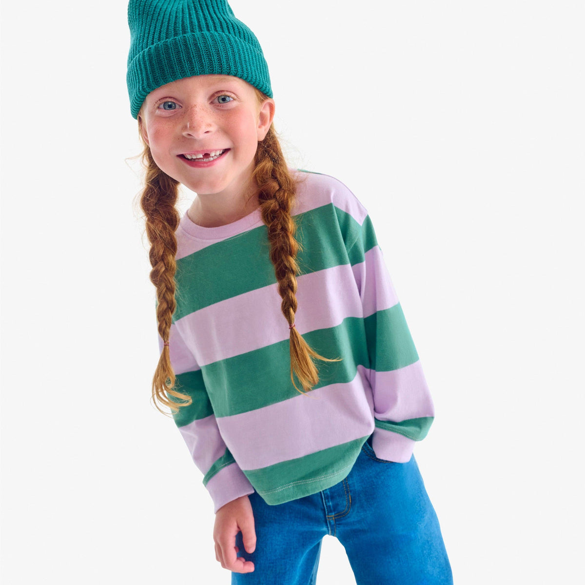 Primary Kids Long Sleeve Easy Tee in Rugby Stripe