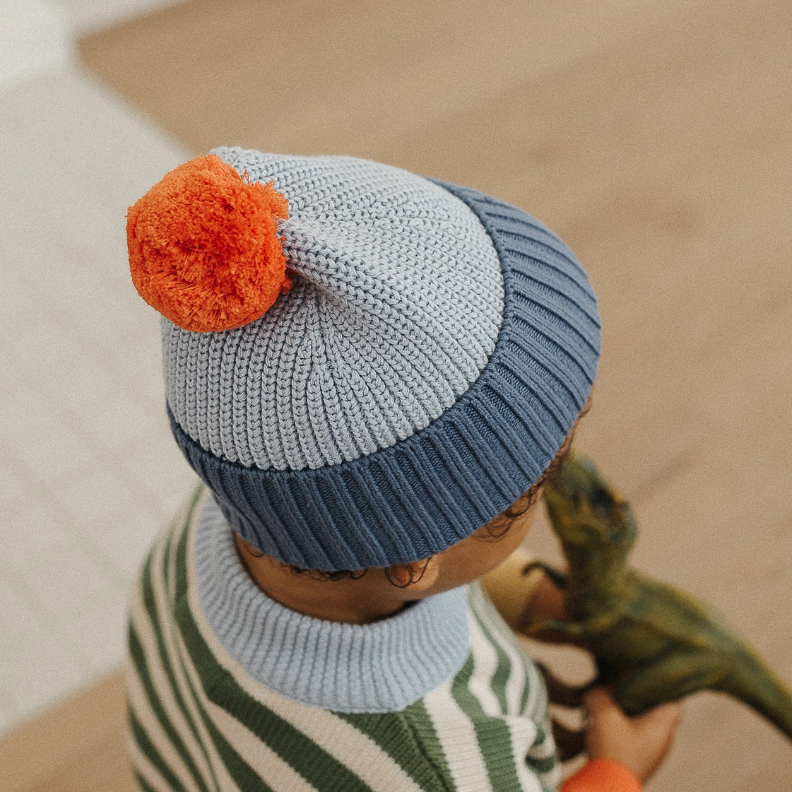 The Rest Organic Cotton Chunky Colour Block Beanie - Navy Sky Tomato