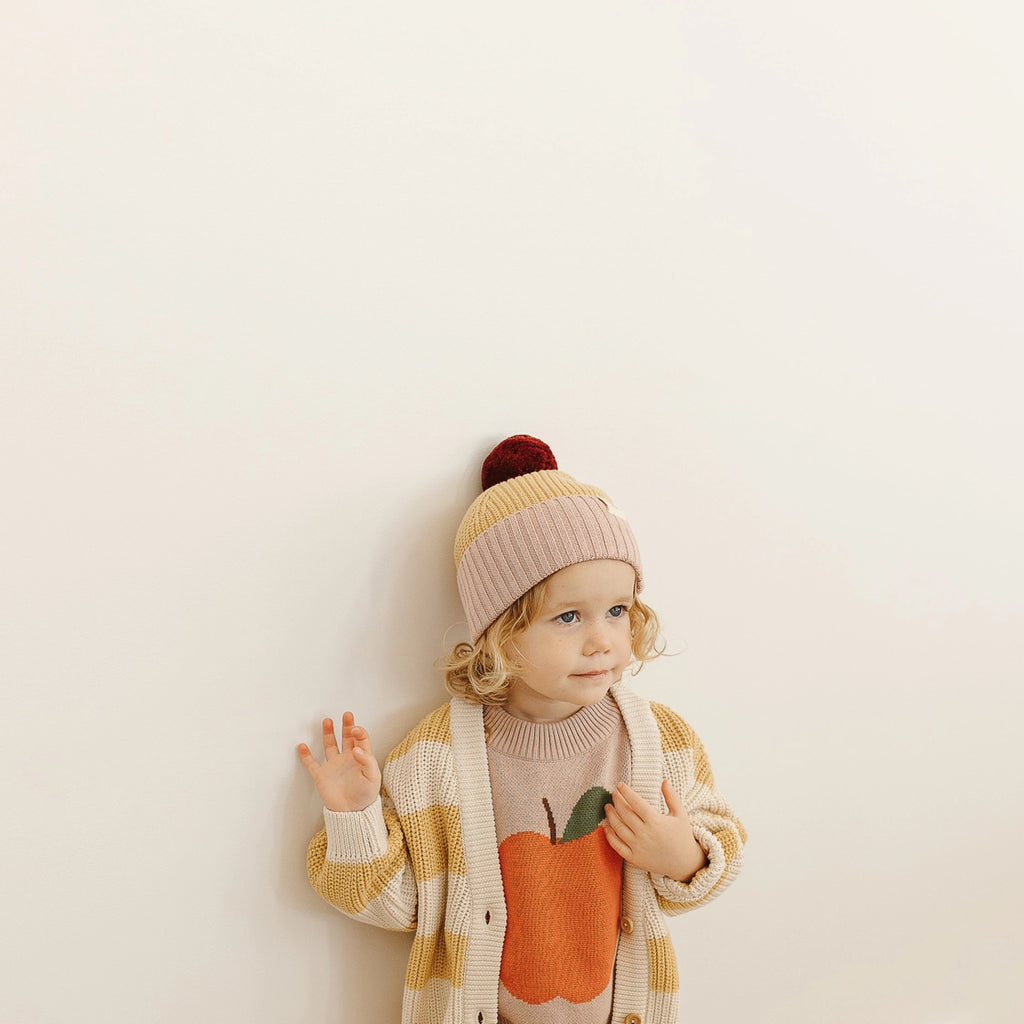 The Rest Organic Cotton Chunky Colour Block Beanie - Plum Honey Bubblegum