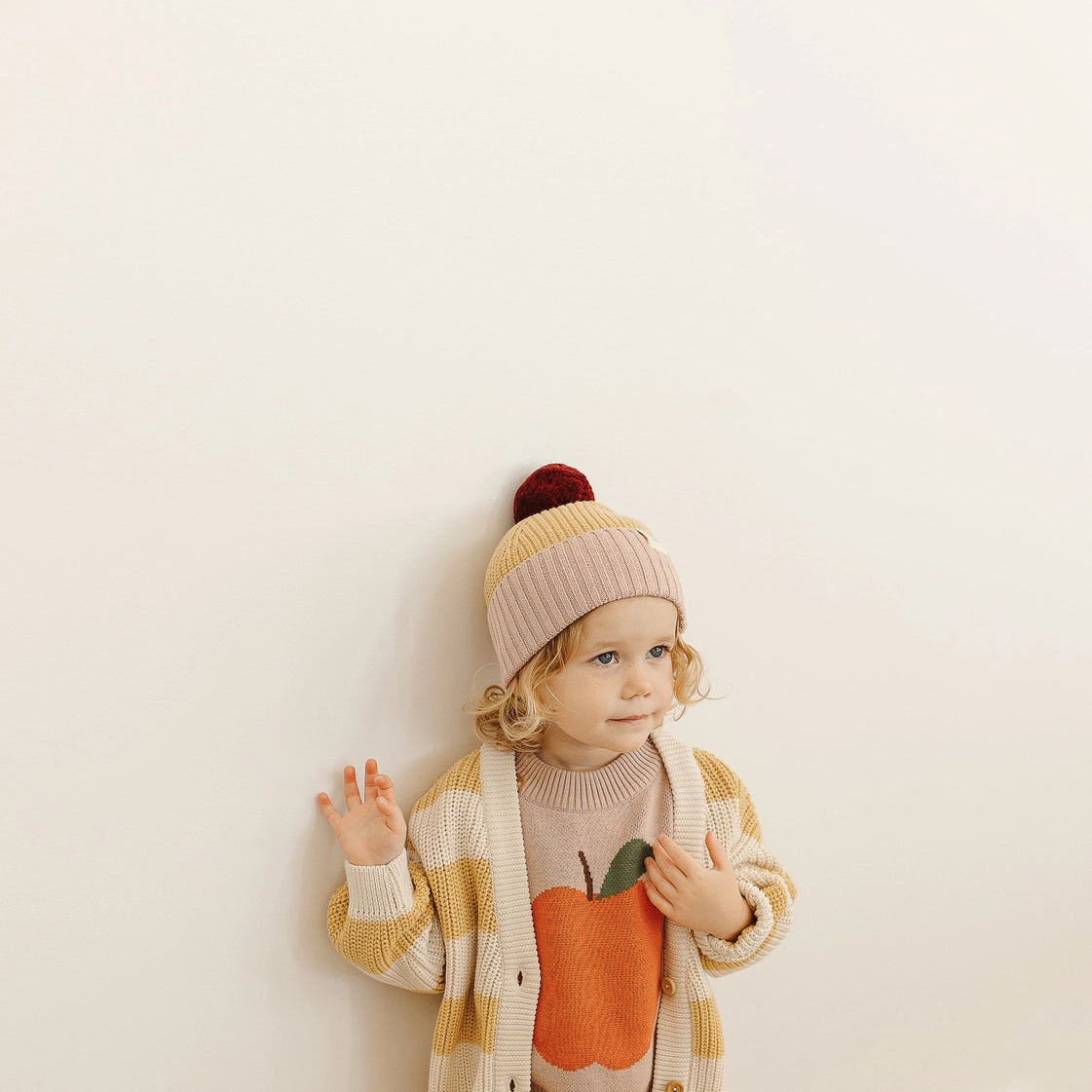 The Rest Organic Cotton Chunky Colour Block Beanie - Plum Honey Bubblegum