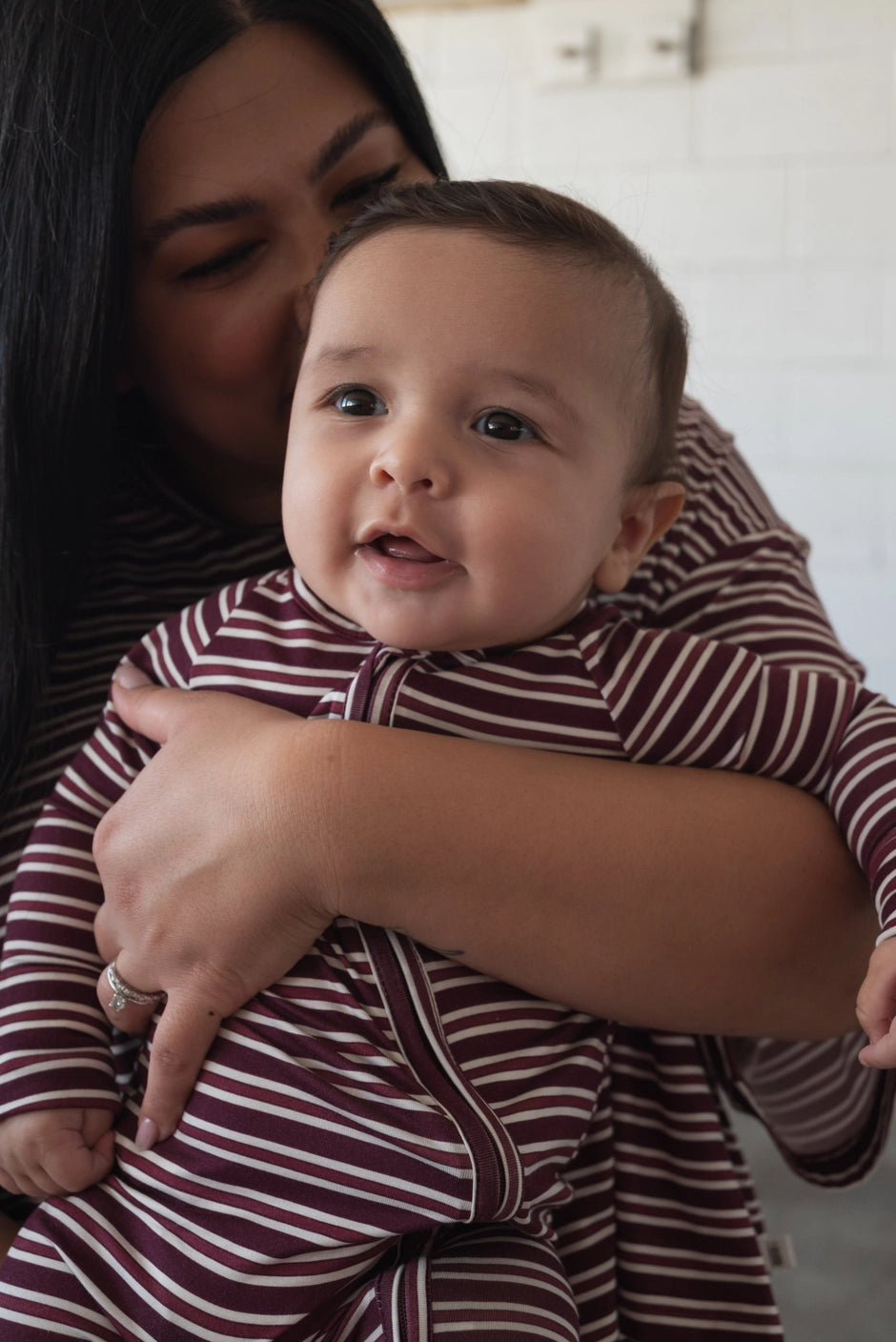 Forever French Bamboo Zip Pajamas | Maroon Stripe