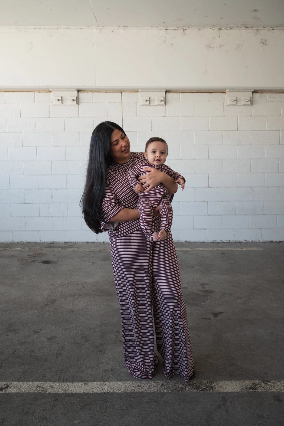 Forever French Bamboo Zip Pajamas | Maroon Stripe