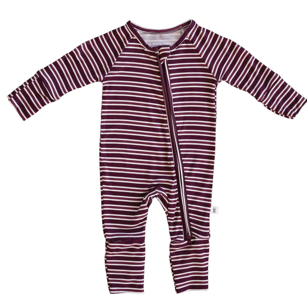 Forever French Bamboo Zip Pajamas | Maroon Stripe