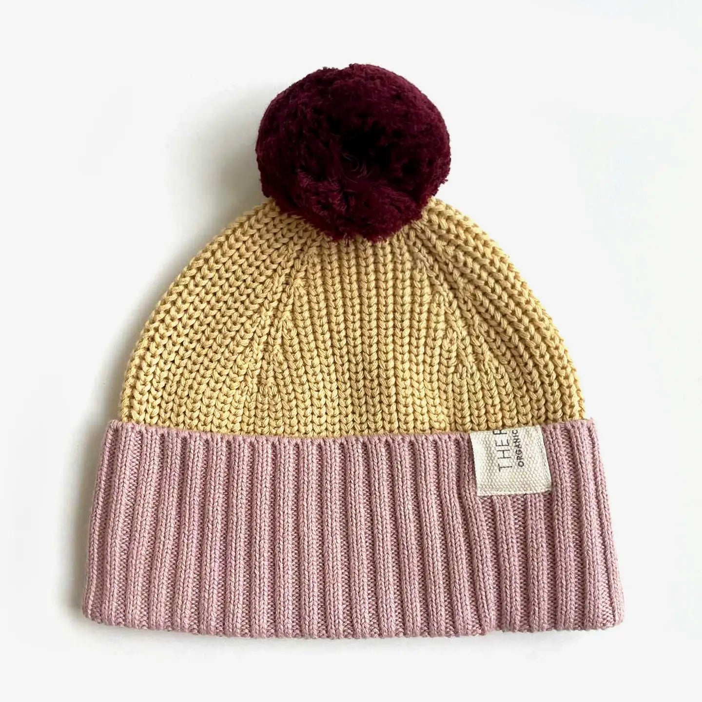 The Rest Organic Cotton Chunky Colour Block Beanie - Plum Honey Bubblegum