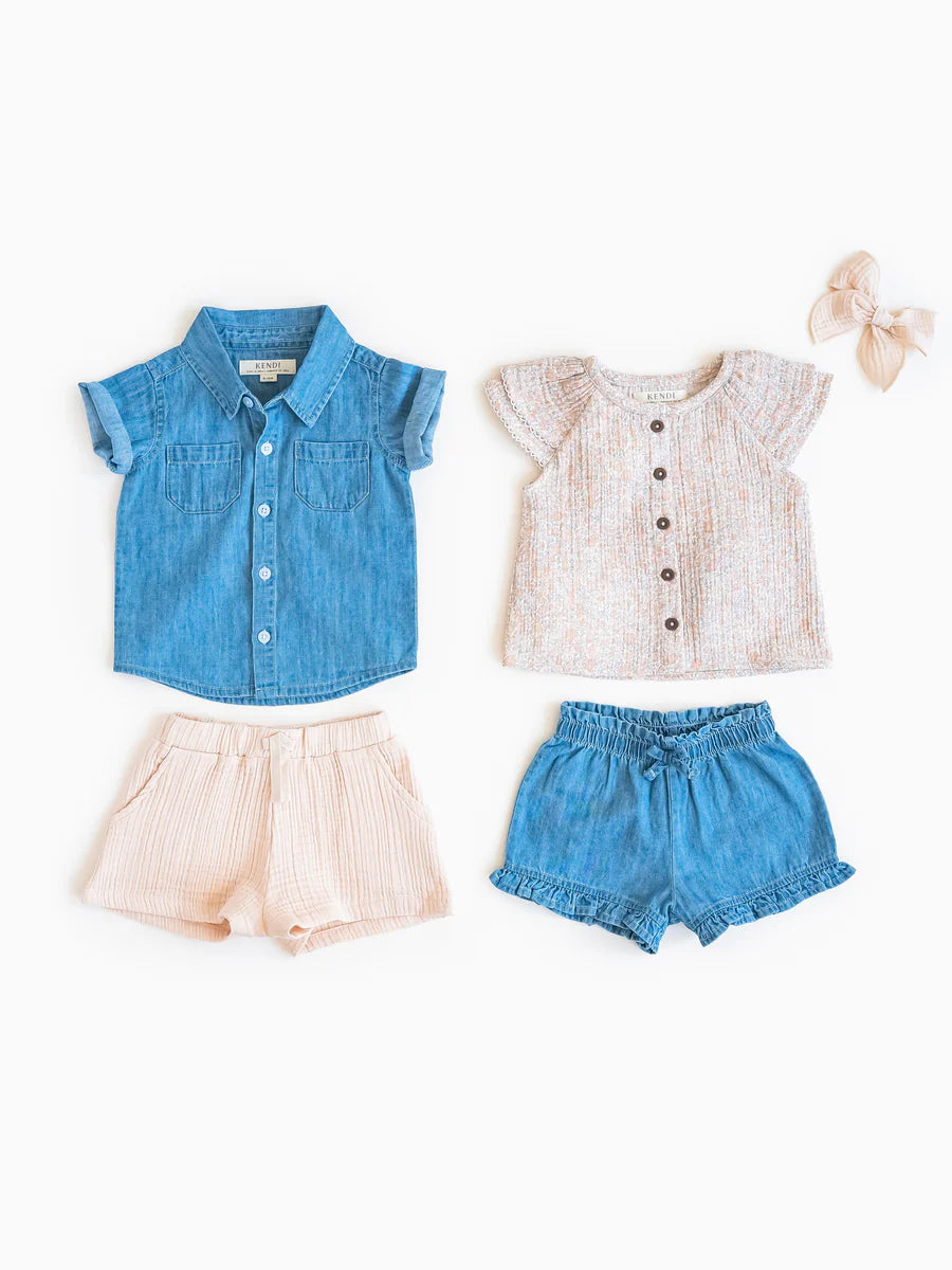 Colored Organics Callie Chambray Ruffle Waist Short