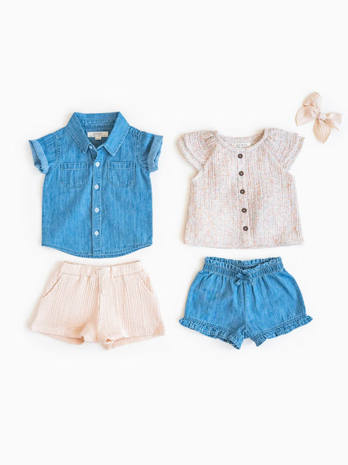 Colored Organics Callie Chambray Ruffle Waist Short