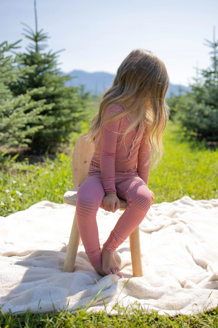 Forever French Bamboo Two Piece Pajamas | Peppermint Stripe Ribbed