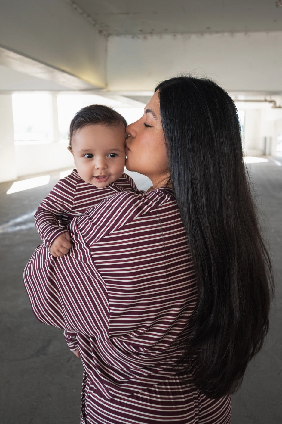 Forever French Bamboo Zip Pajamas | Maroon Stripe