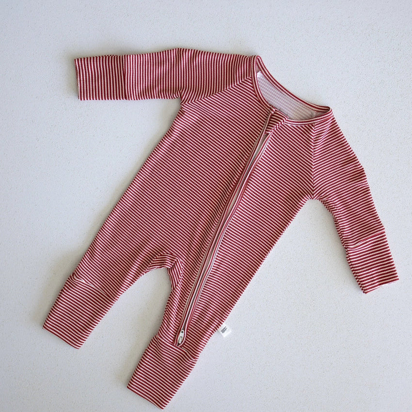 Forever French Bamboo Zip Pajamas | Peppermint Stripe Ribbed