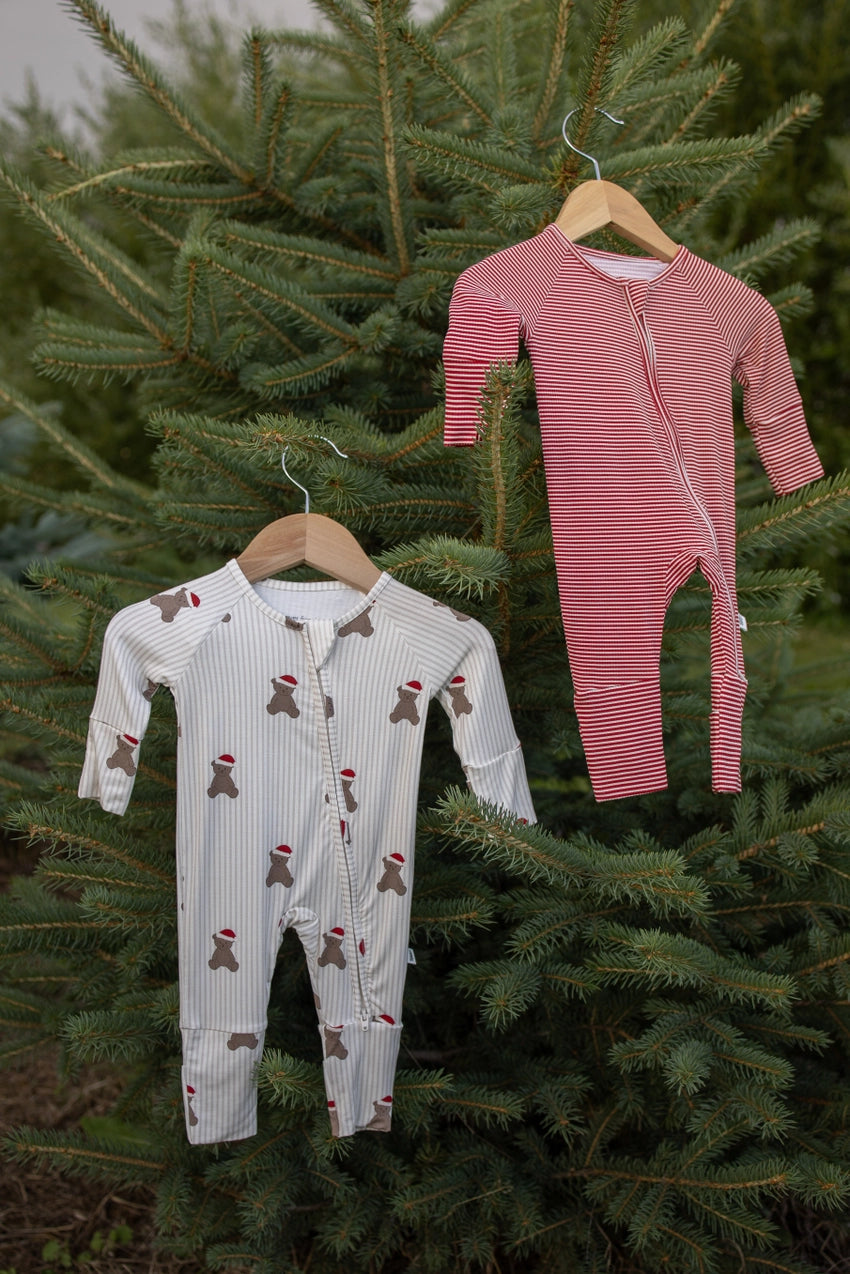Forever French Bamboo Zip Pajamas | Peppermint Stripe Ribbed