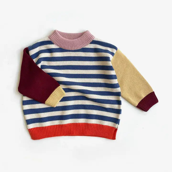 The Rest Organic Cotton Knit Jumper - Navy Stripe Colour Block