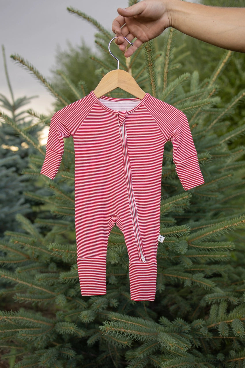 Forever French Bamboo Zip Pajamas | Peppermint Stripe Ribbed
