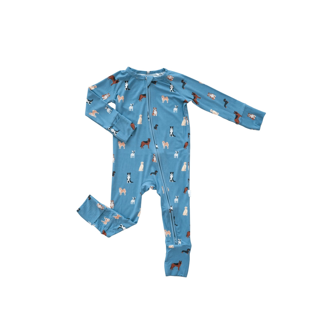 bug + bean by Peachy Kids Bamboo 2-Way Convertible Zip Romper (Blue Dog)