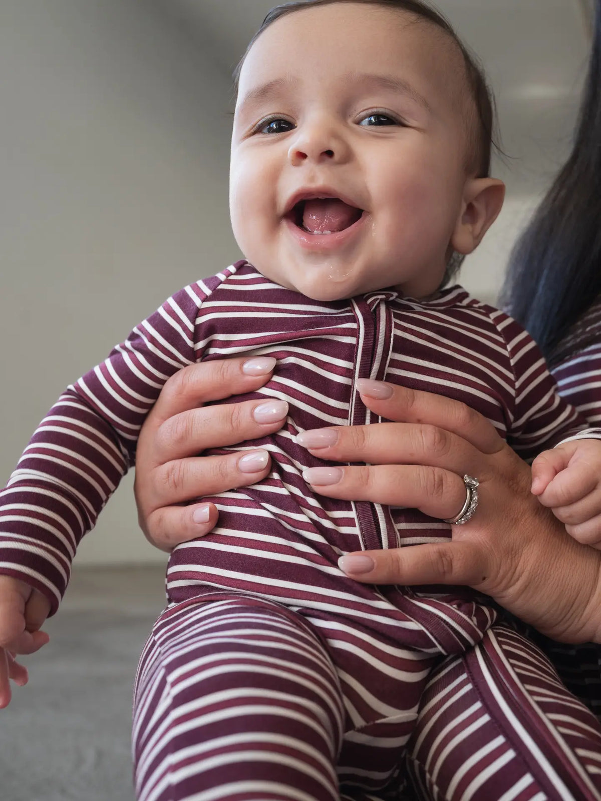 Forever French Bamboo Zip Pajamas | Maroon Stripe