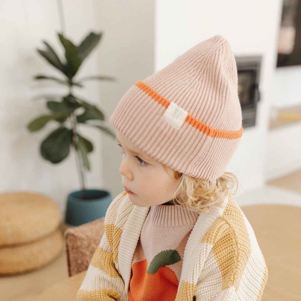 The Rest Organic Cotton Rib Beanie - Bubblegum Tomato Dip
