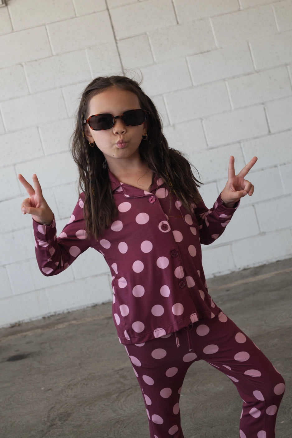 Forever French Bamboo Girls' Bamboo Button Up Lounge Set | Heather Rose Dot